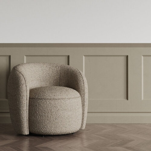 Swivel lounge chair in cream boucle fabric