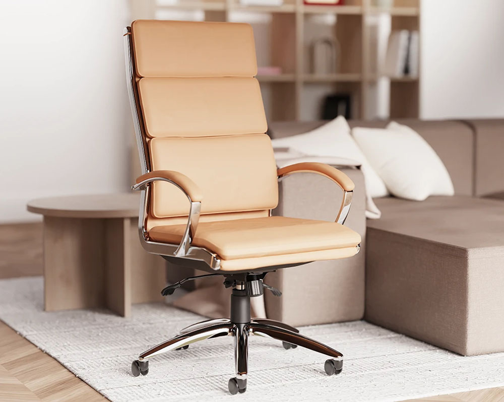 Traditional home office chair in tan coloured leather