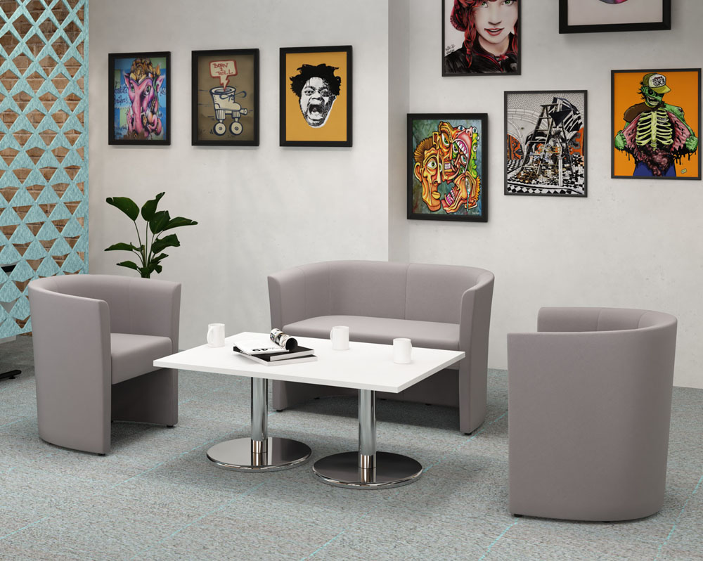 Commercial tub sofa and armchairs in grey fabric