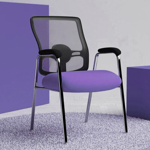 Heavy duty waiting room chair, with purple fabric seat and mesh back chair