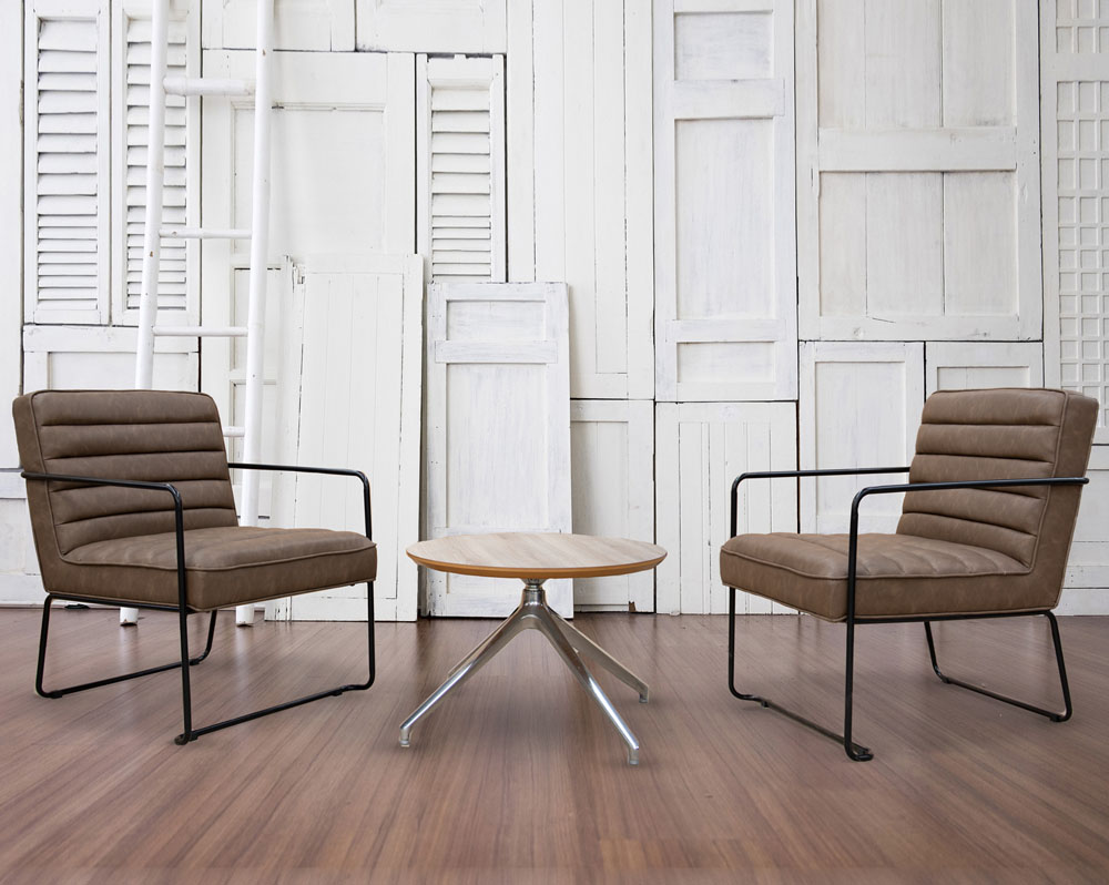Industrial waiting room chairs in brown faux leather