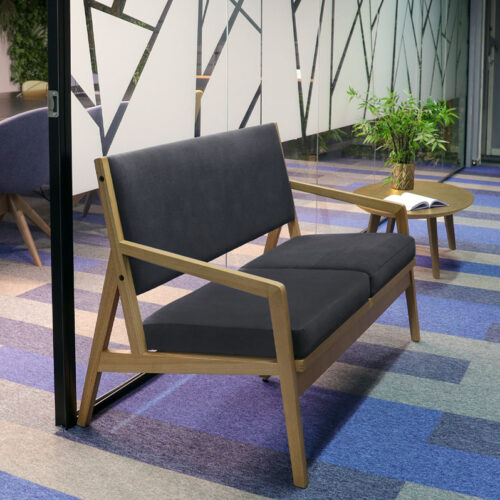 Commercial sofa in charcoal fabric and with wooden frame