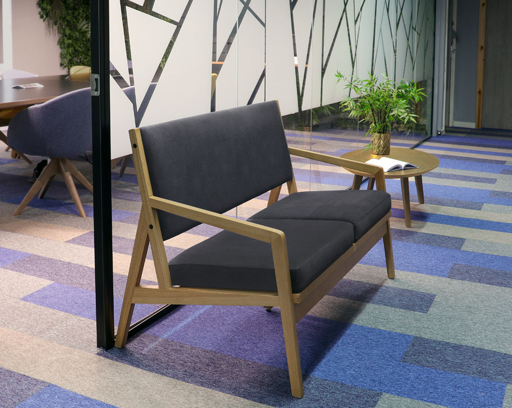 Commercial sofa in charcoal fabric and with wooden frame