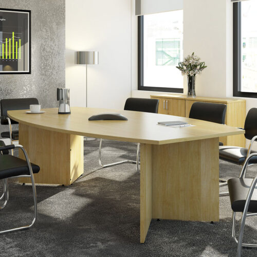 Boardroom table, with arrowhead legs and cantilever meeting chairs in a boardroom