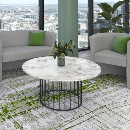 Large round Este coffee table with marble effect top and ornate base