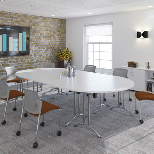Folding leg meeting tables, that are put together to form one large meeting table
