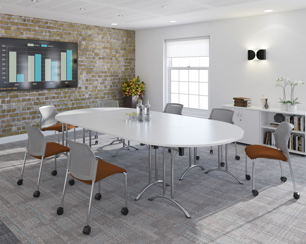 Folding leg meeting tables, that are put together to form one large meeting table