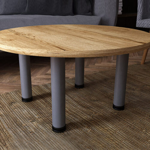 Large round radial leg coffee table on a wooden floor