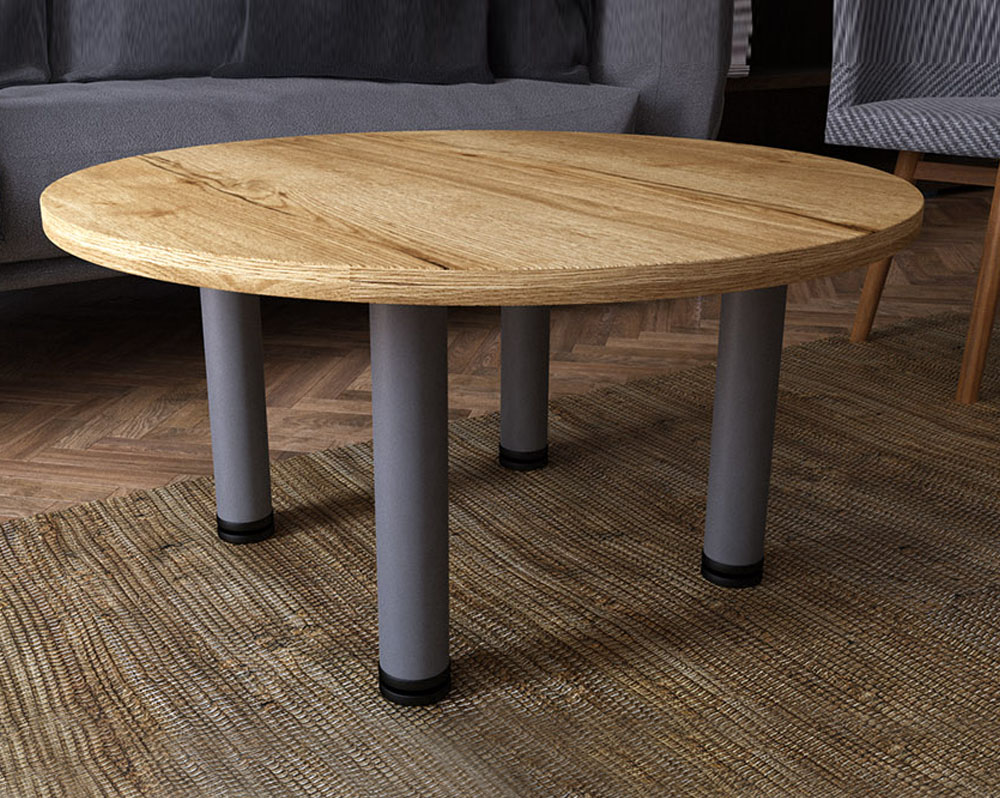 Large round radial leg coffee table on a wooden floor