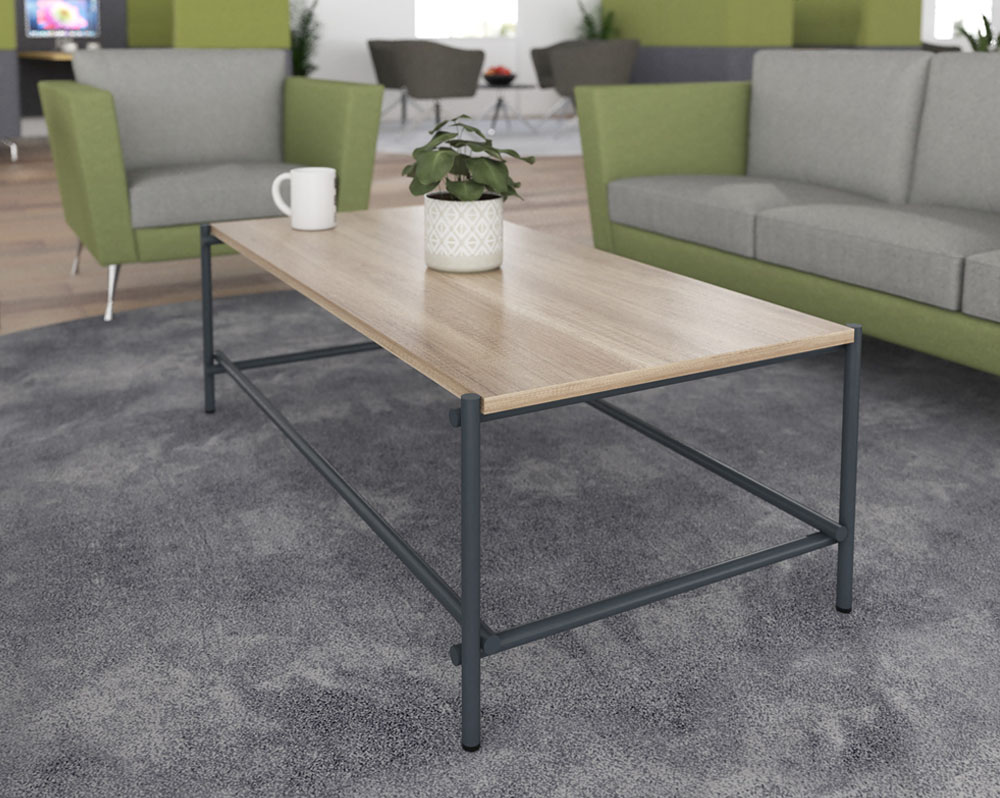 A rectangular Turin coffee table with black tubular frame